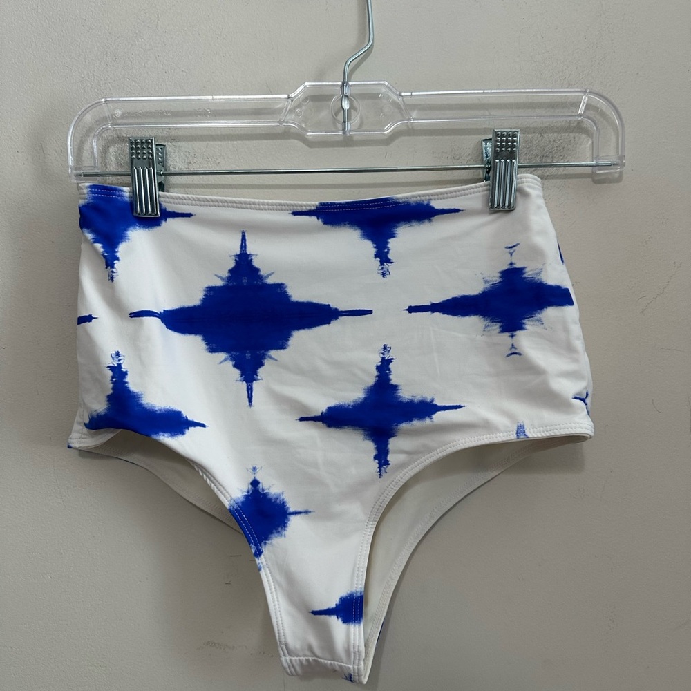 Paper London Blue and White High-Waisted Bikini Bottom Women’s Small